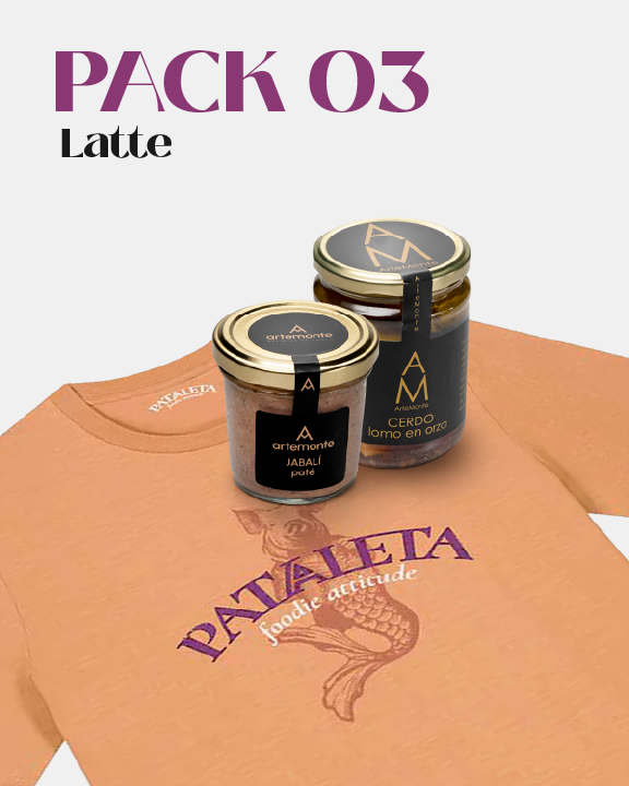 PACK Nº3.- Camiseta "Latte"+ Lomo de cerdo en orza + Paté de jabalí